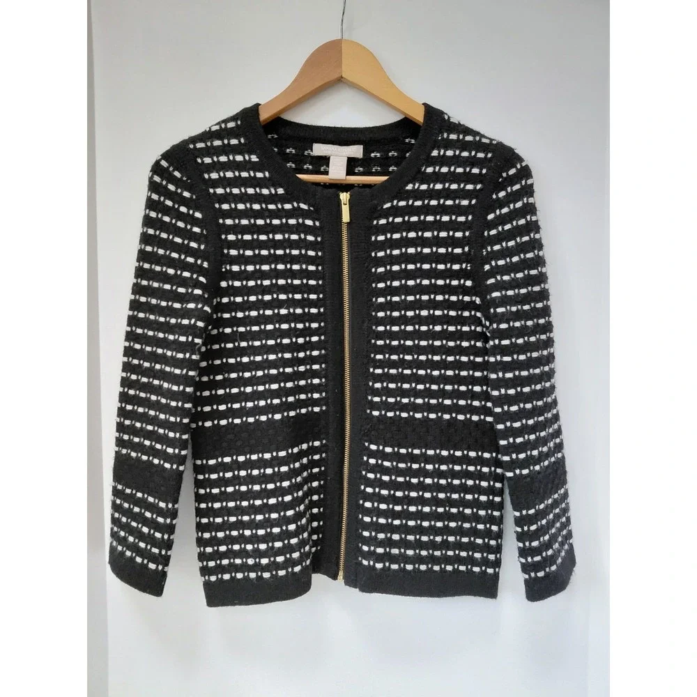 Banana Republic Basket Weave Black/White Zip Up‎ Cardigan/Jacket Size XS